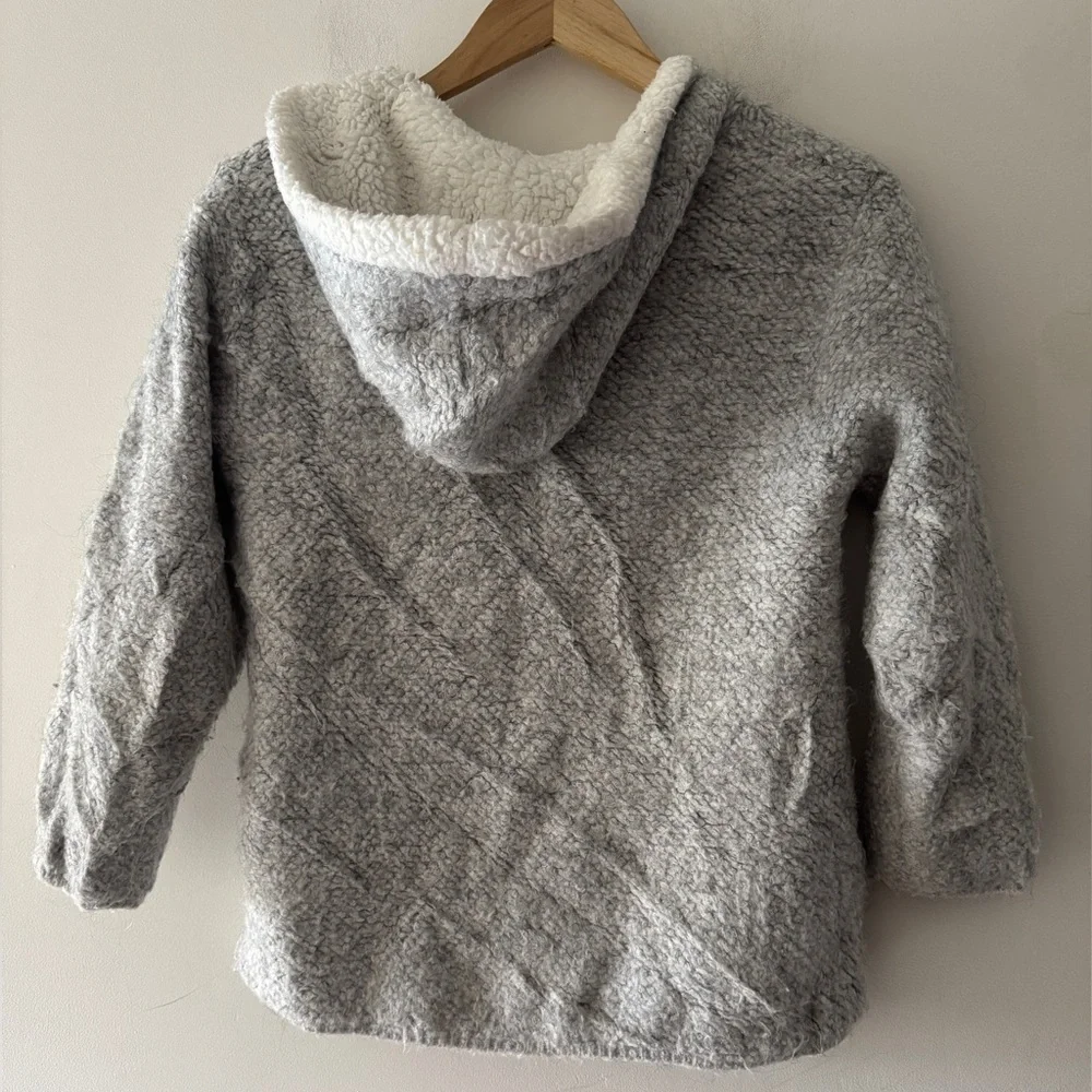 Zara Gray Knit Winter Collection Sherpa Hooded Zip‎ Up Jacket Girls Alpaca Blend